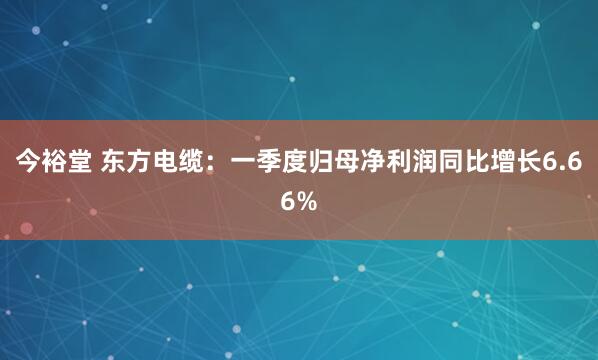 今裕堂 东方电缆：一季度归母净利润同比增长6.66%